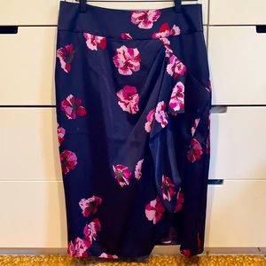 Josie navy/plum floral satin skirt, 29” length, size 10